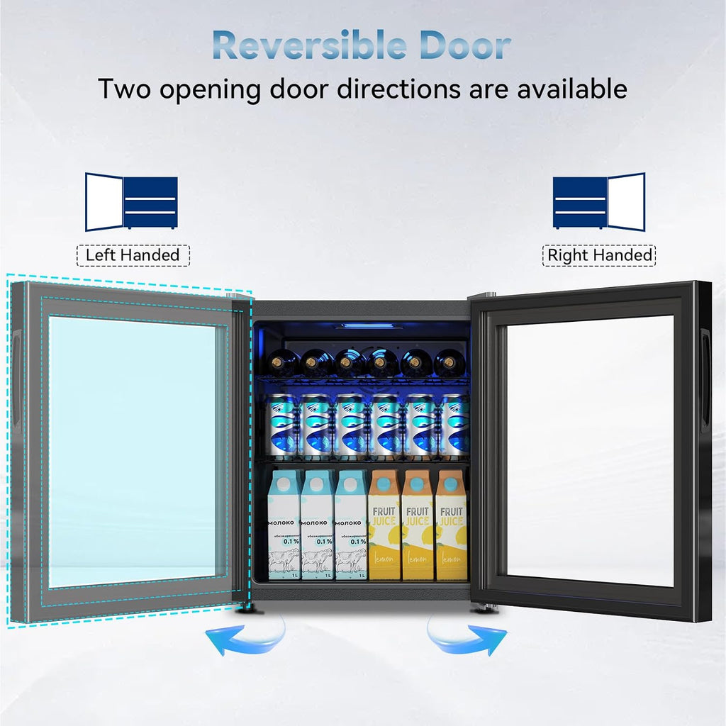 Velivi Mini Fridge with Glass Door-Small Fridge Desk Beverage Cooler with Lock for Beer Drinks 1.4 Cu.Ft Countertop Beverage Fridge with Adjustable Shelves, Led Light for Bedroom/Office/Dorm (Black)