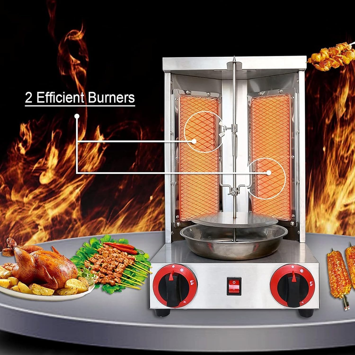 Electric Doner Kebab Machine|Electric Cooking Grill Barbecue Machine|360° Rotating Vertical Rotissery|Vertical Kebab Burner|Temperature Switch|with Electric Kebab Cutter