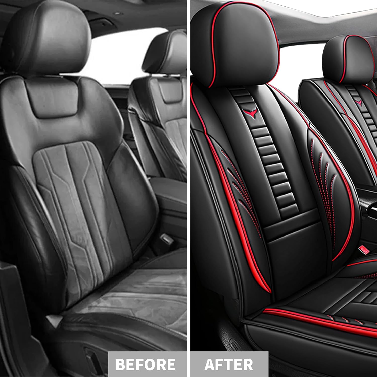 Front Car Seat Covers for Chevy Camaro 2001-2025, Waterproof Heavy Duty Durable Seat Covers, Car Seat Protector with Storage Pocket, Car Seat Cushion Easy to Install Cover Set(Red,Black)