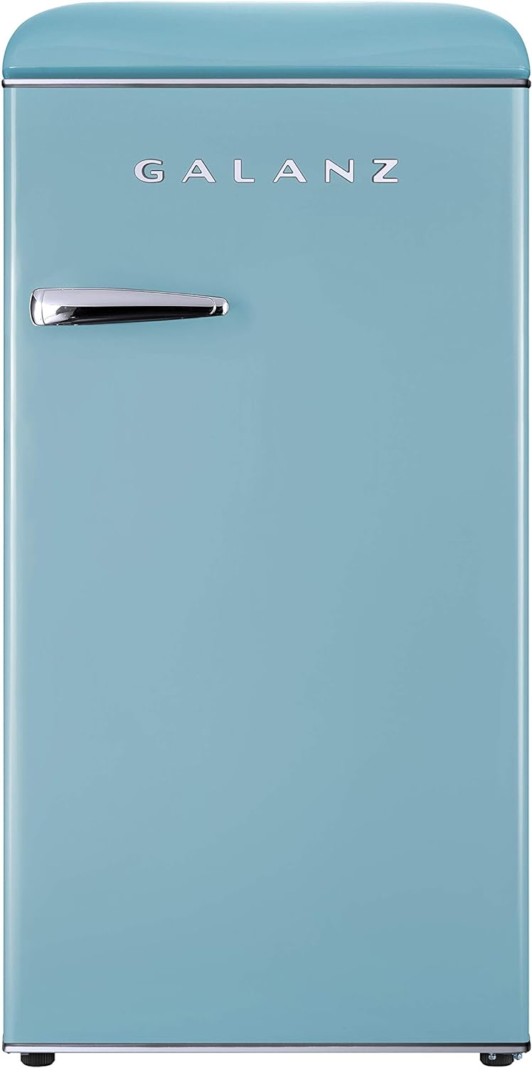 Galanz GLR33MBER10 Retro Compact Refrigerator, Single Door Fridge, Adjustable Mechanical Thermostat with Chiller, Blue, 3.3 Cu Ft