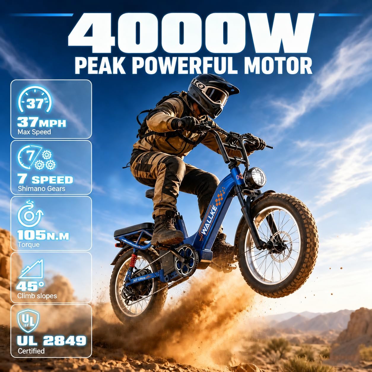 Wallke H7 Ultra 4000W 2-in-1 Electric Bike with 2640Wh Portable Power Station, 48V 55Ah Removable Battery, 37MPH Off-Road Fat Tire E-Bike for Adults, Fast E-Bike UL2849 Compliant