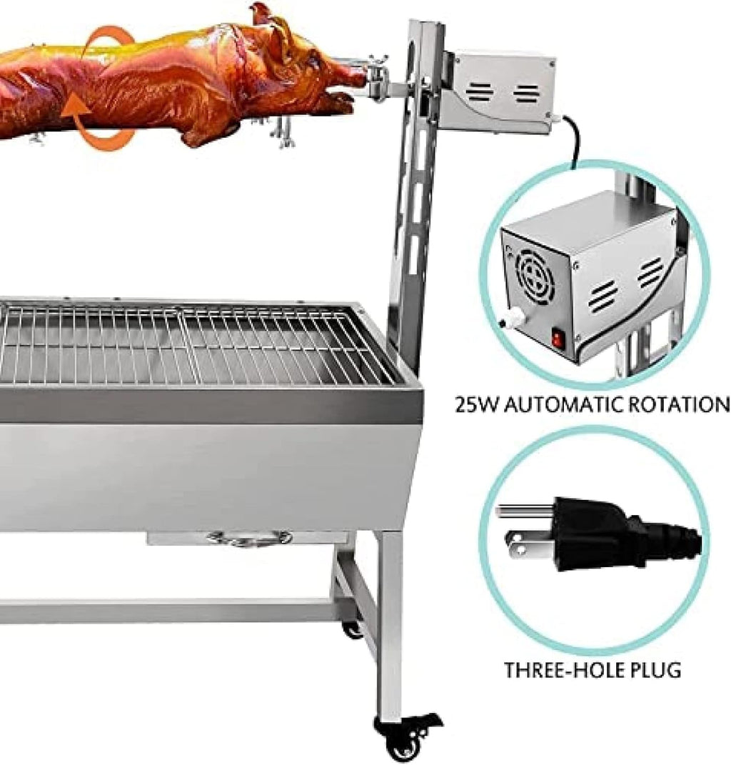 bbq rotisserie grill roaster charcoal roast machine charcoal bearing lamb spit roaster hog roasting machine for outdoor picnic camping height-adjustable,without baffle