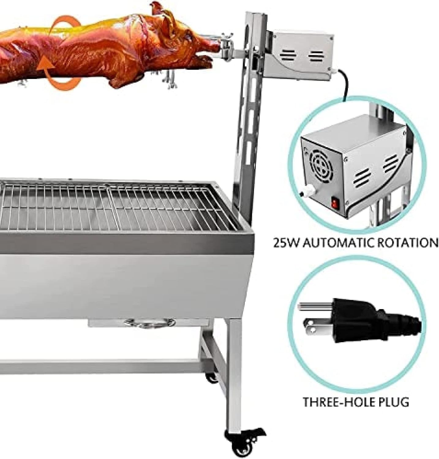 bbq rotisserie grill roaster charcoal roast machine charcoal bearing lamb spit roaster hog roasting machine for outdoor picnic camping height-adjustable,without baffle