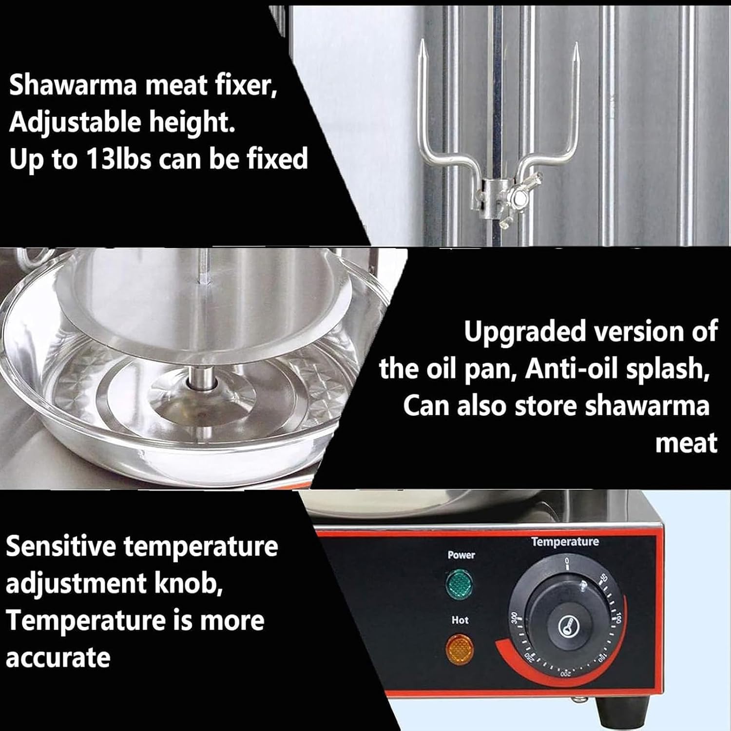Kebab Machine Chicken Meat Grill, Vertical Burner, For Barbecue, With Two Adjustable Heating Tubes from 50 to 300 °C, 3000W