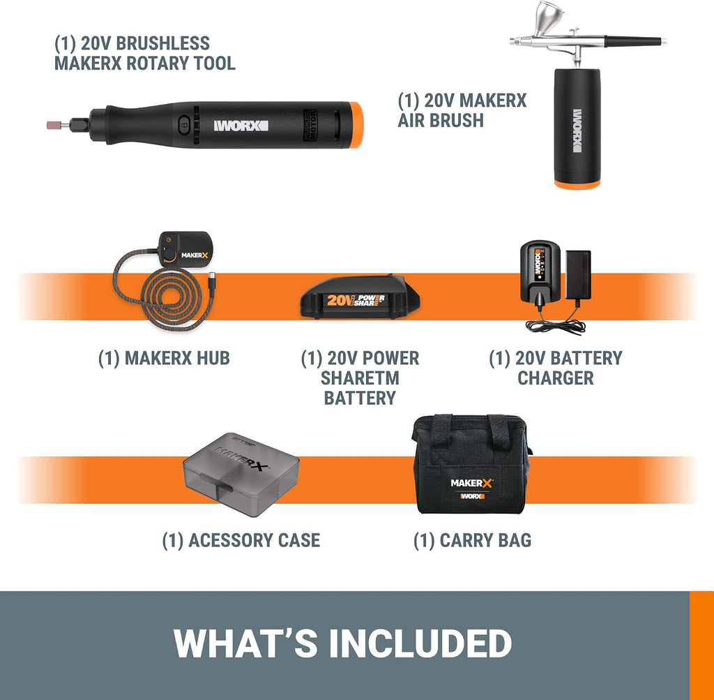 Worx MAKERX WX992L 20V 2pc Crafting Tool Combo Kit - Rotary Tool + Air Brush