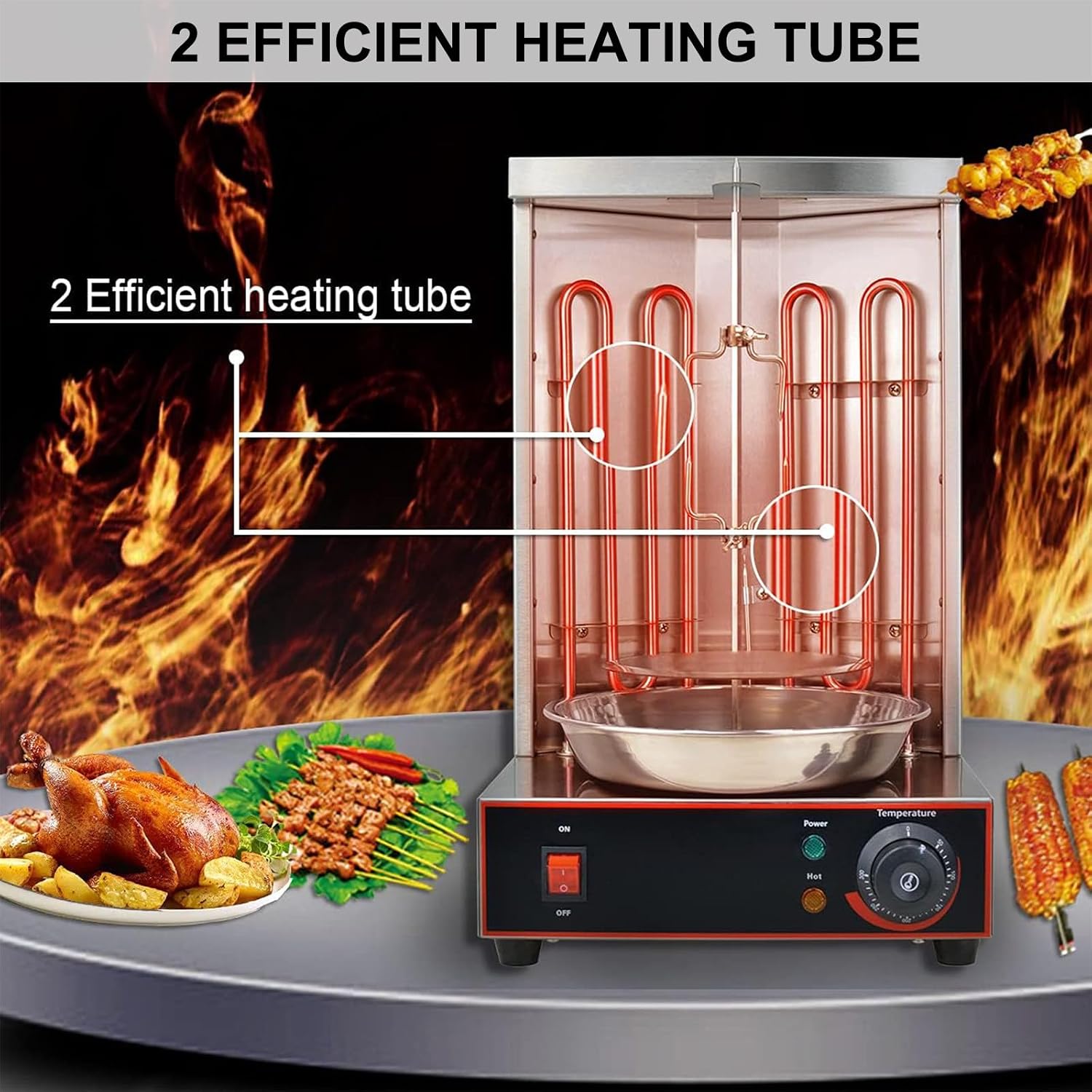 2400W Electric Shawarma Grill Machine, Vertical Rotisserie & Doner Kebab Maker, Stainless Steel Rotating Oven, Adjustable Temperature 50-300℃, Perfect for Home & Restaurant Use