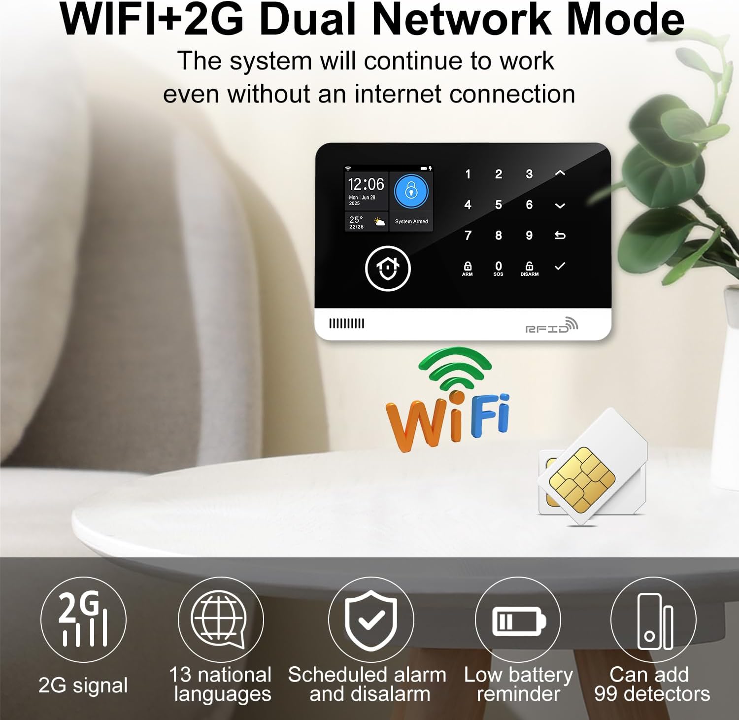 Home Alarm System with Camera, 23 Pieces Wireless WiFi/GSM SMS Home Security System with Motion Detector, 120dB Alarm Siren, Remote Control, Doorbell Button and SOS Button for Villa,Warehouse
