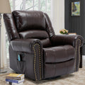 VIVIJASON Manual Rocker Recliner Chair, 360° Swivel Glider Rocking Chair with Heat & Vibration Massage, Faux Leather Reclining Chair with Remote Control, Side Pockets & USB Ports for Living Room