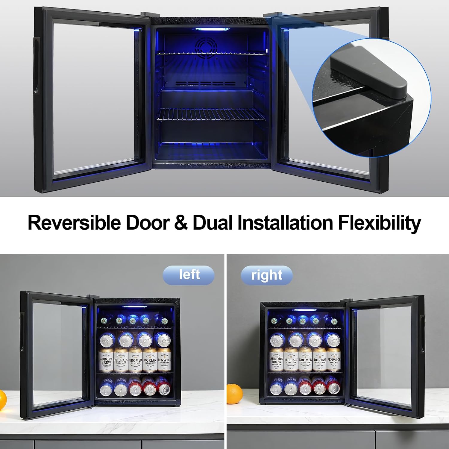 Mini Beverage Refrigerator - Small Beverage Fridge with Glass Door for Soda Beer Wine – Countertop Drink Cooler for Home, Dorm, Office or Bar, Electronic Temperature Control，1.4cu.ft.Black
