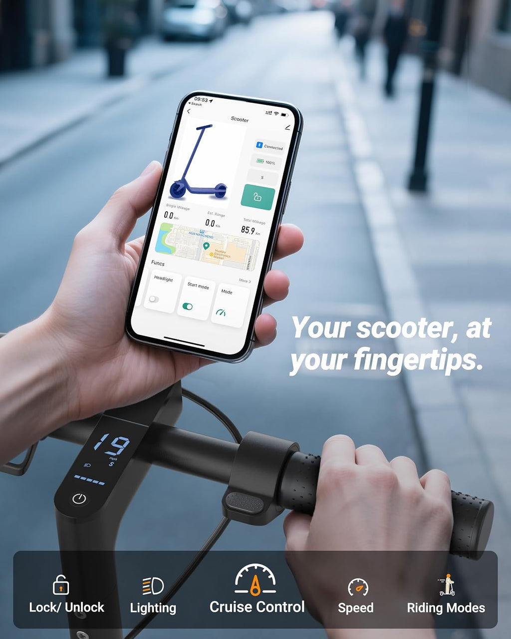 Electric Scooter, 350W-500W Motor, 9 MPH to 22MPH, 10-41 Miles Range, Dual Suspension, Dual Braking, App Control, Foldable Commuter E Scooter for Adults and Teens