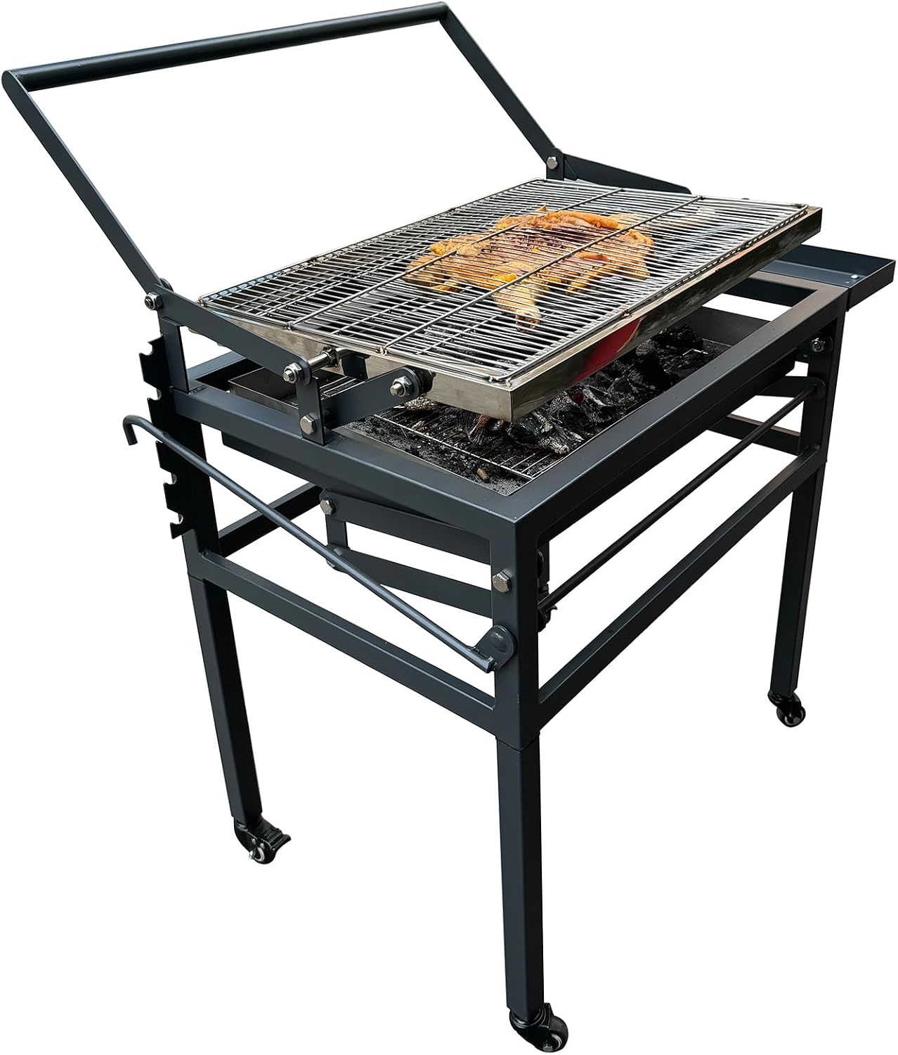 Portable Charcoal BBQ Grill,Rotating Barbecue Grill w/Stainless Steel Cooking Grids,Adjustable Charcoal Tray, for Camping, Picnic