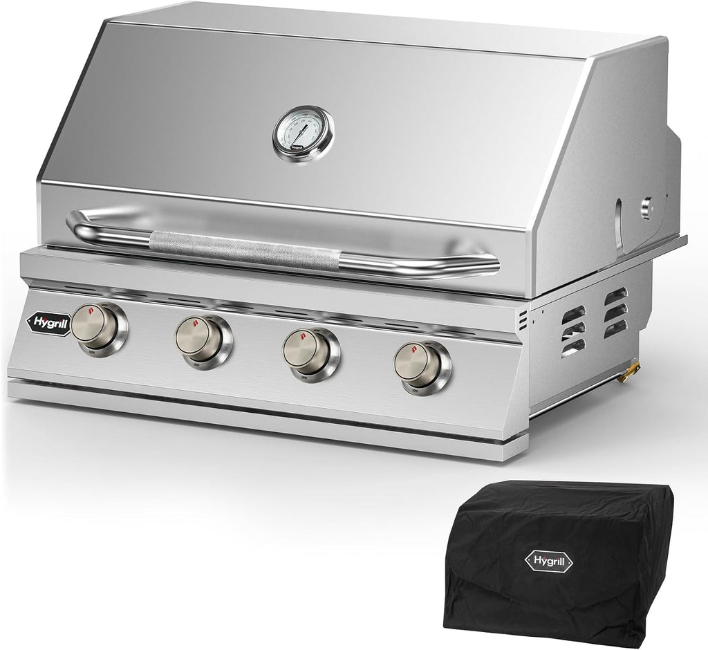 Hygrill STD Series 32-Inch Built In Grill, Stainless Steel 4-Burner Grill Head for Outdoor Kitchen, Liquid Propane
