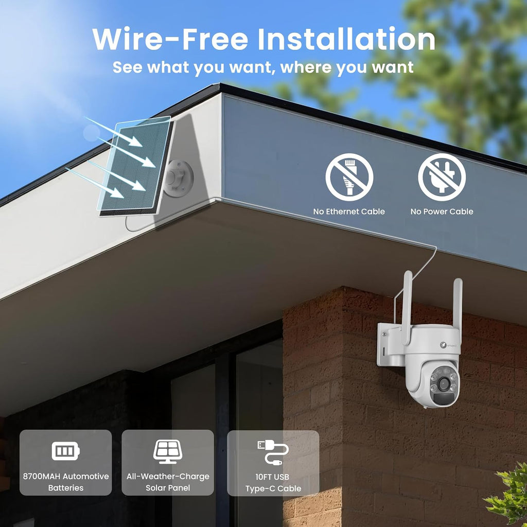 xmartO Wire-Free Solar PTZ AI Tracking Security Camera System, 4-Cam Kit, 4MP 2K QHD + 4K 10CH Expandable WiFi NVR, 120-Day+ Local Video Storage, All-Weather Solar Charging