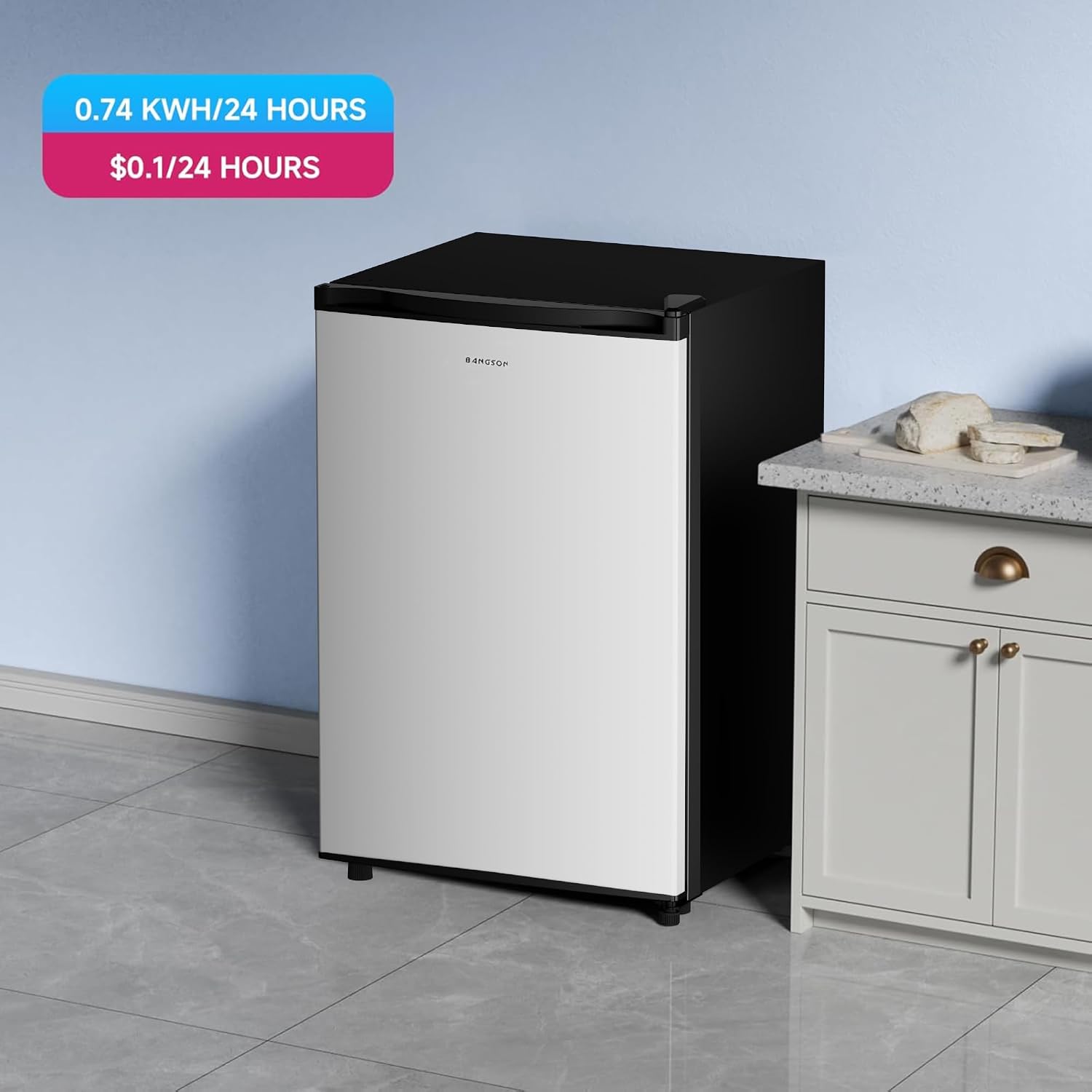 BANGSON 3.0 Cu.ft Compact Upright Freezer, Energy-Saving Mini Freezer with Adjustable Thermostat, Removable Shelves, Reversible Door, Ideal for Dorm/Office/Apartment, Silver