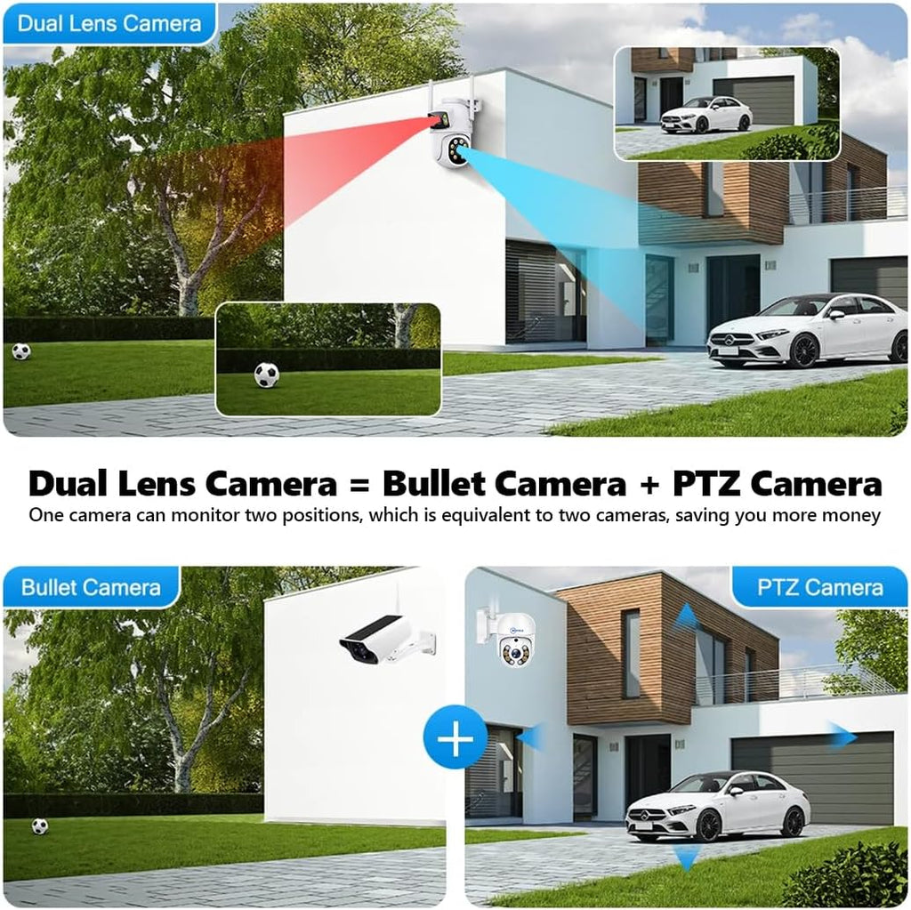 MOVOLS Wireless Security Camera System 5G/2.4G WiFi 8pcs 4MP+4MP Dual Lens Camera System,2K HD PTZ Dome Cameras System with Color Night Version, Motion Detection,3TB HDD, 16CH
