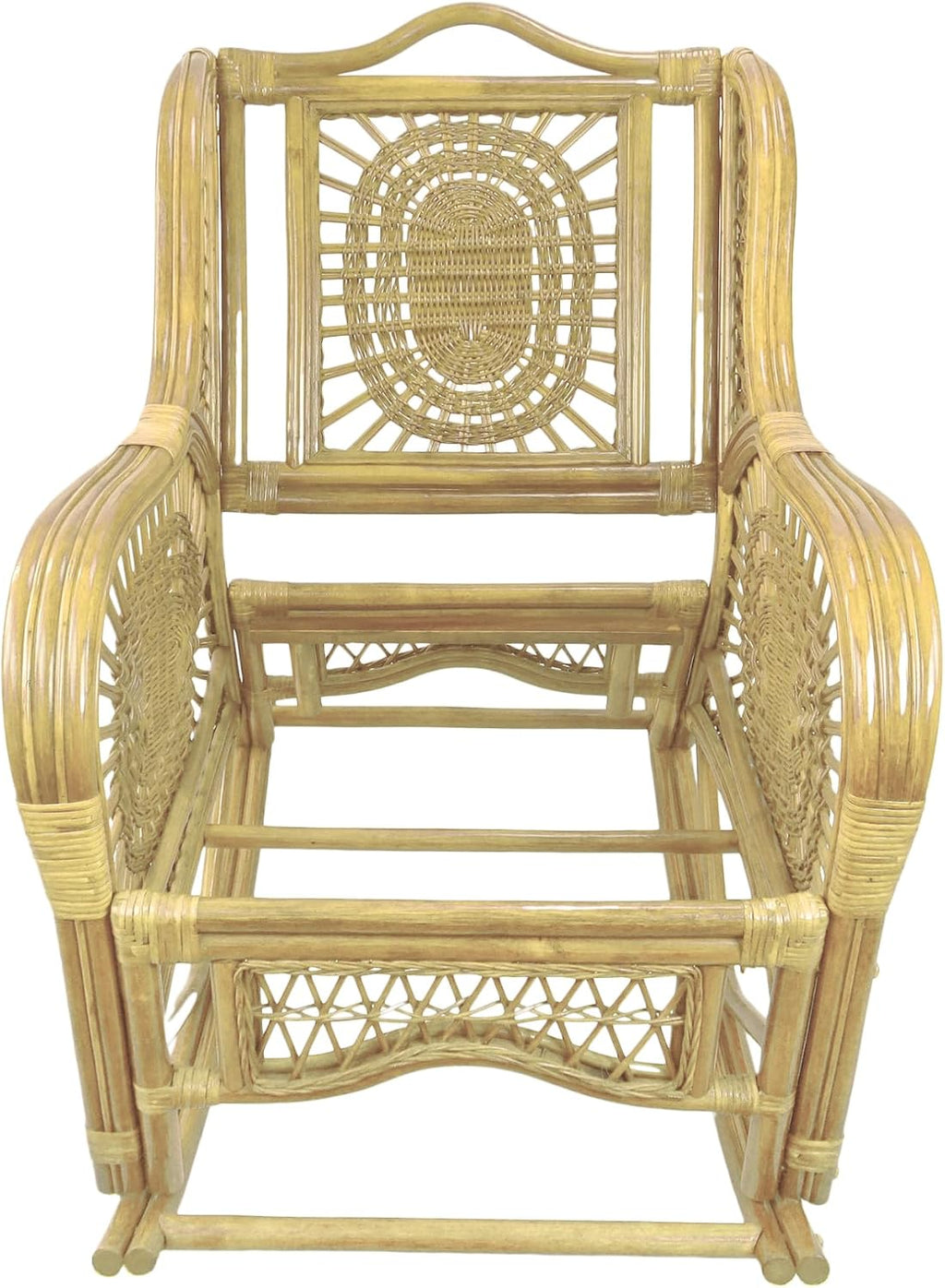 Malibu Rocking Handmade Lounge Chair ECO Natural Wicker Rattan Natural Color with Cream Cushion, Indoor ONLY