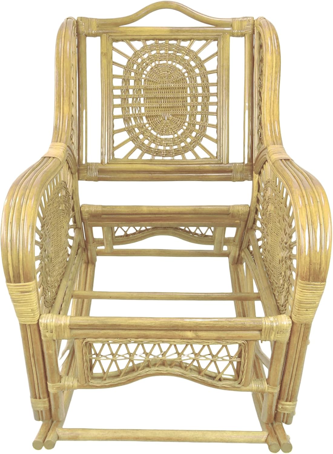 Malibu Rocking Handmade Lounge Chair ECO Natural Wicker Rattan Natural Color with Cream Cushion, Indoor ONLY