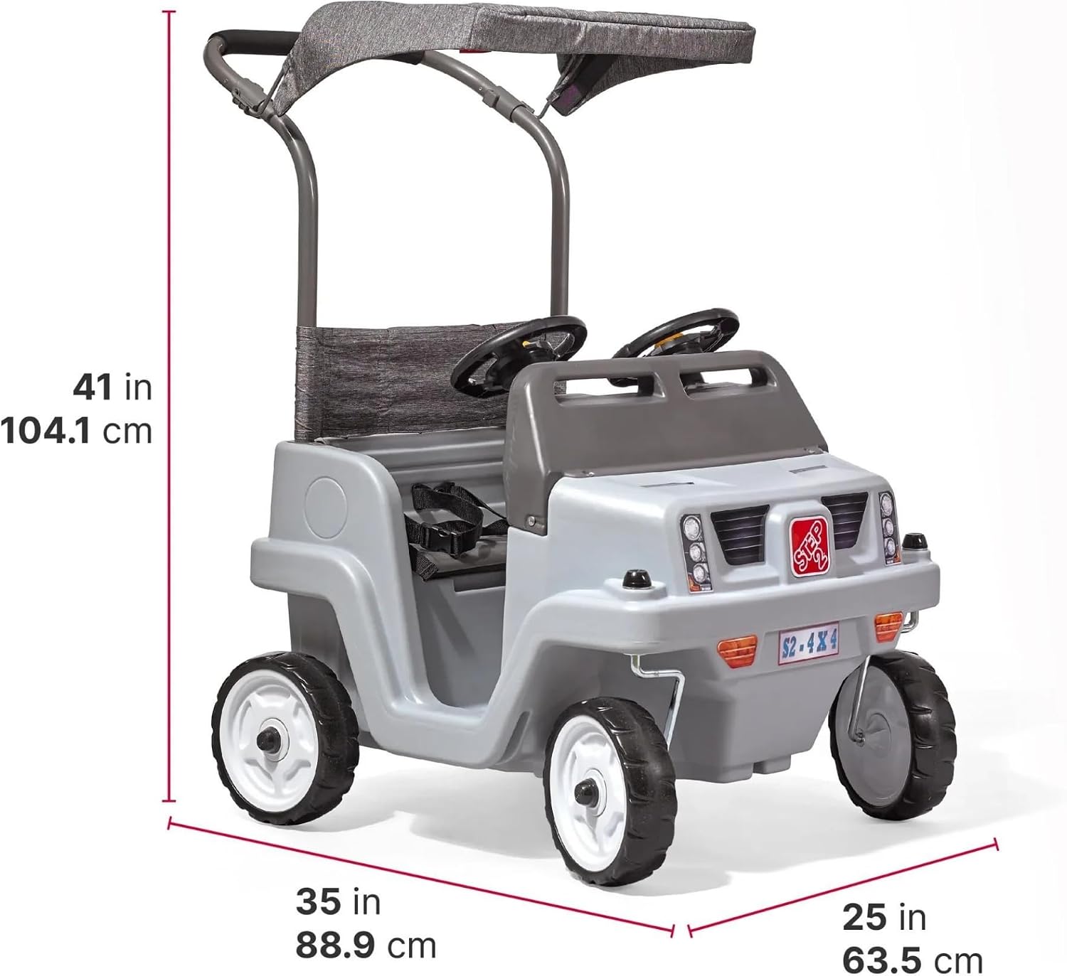 Step2 Side-by-Side Push Around SUV, Kids Push Car, 2 Seats, Stroller Substitute, Includes Seat Belts & Horns, Made of Durable Plastic, Max Weight 100 lbs., for Toddlers 1.5-5 Years Old, Gray