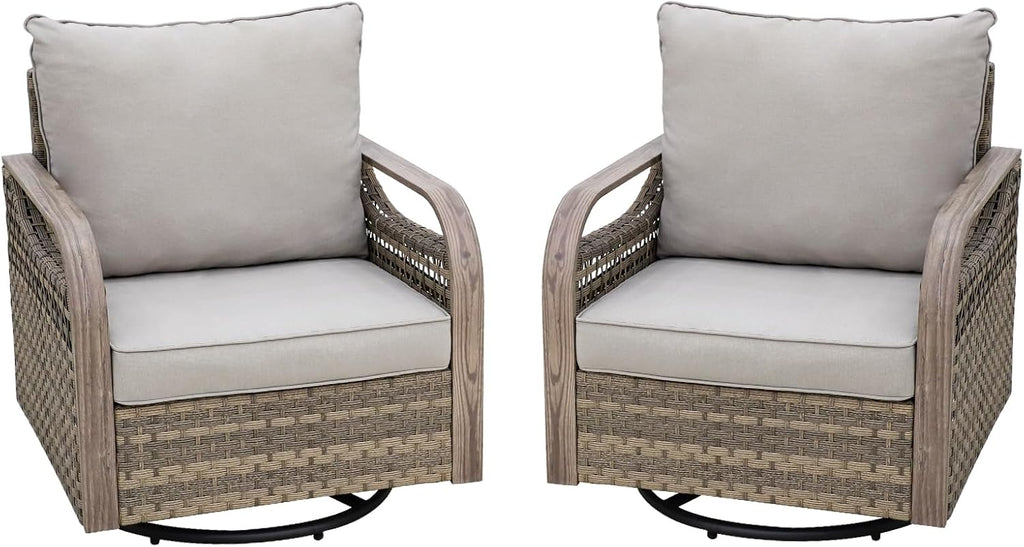 COOS BAY Modern Outdoor Swivel Rocker Chairs, Wicker Glider Rocking Chairs with Cushions, 360° Swivel Rattan Patio Seating, 2 Pieces, Brown/Gray