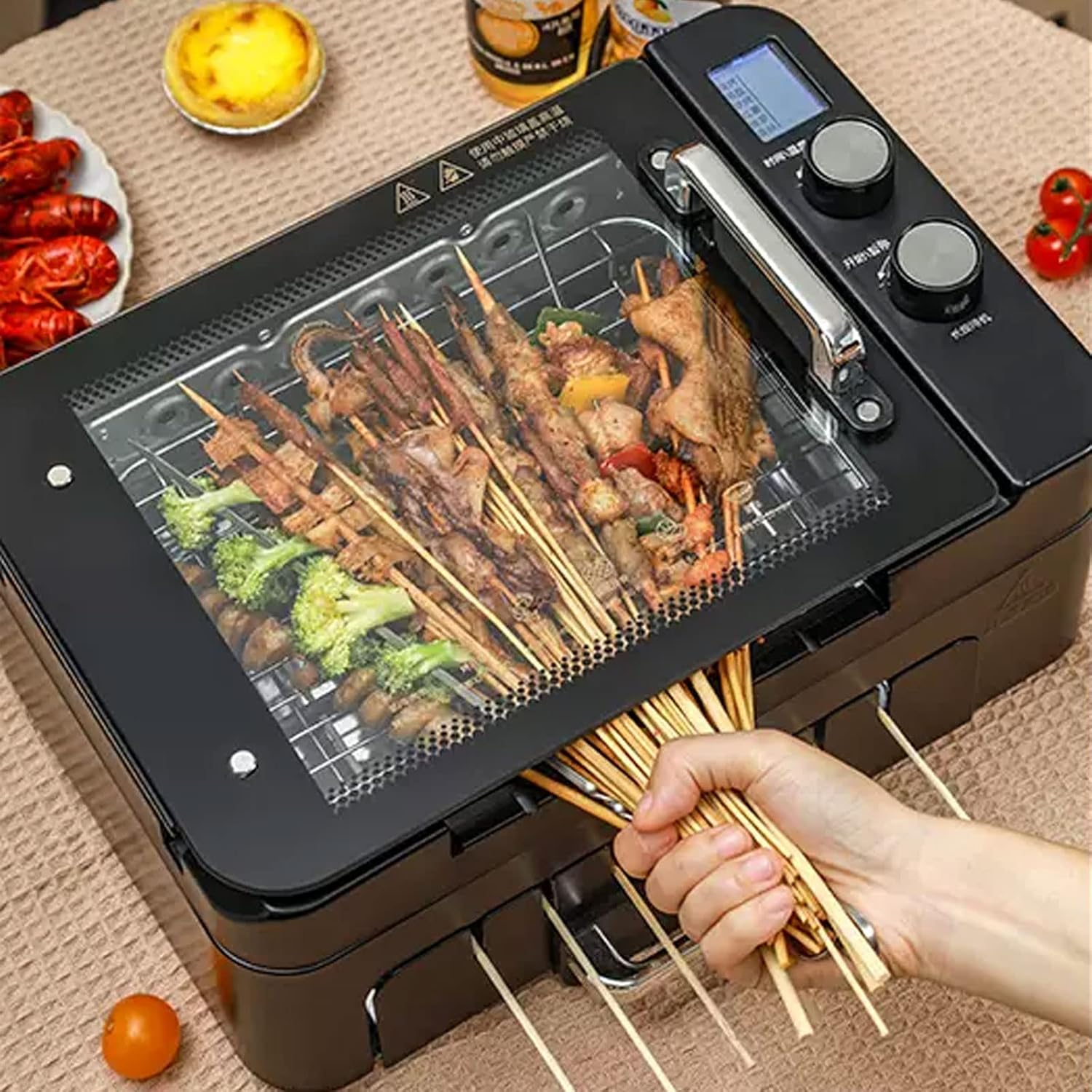Multipurpose Hot Plate Grill Double Layer, Smokeless Electric Grill, 1000W Health BBQ Grill with Adjustable Temperature, Drip Tray, Easy Clean Table Barbecue Grill for Outdoor Indoor Barbecue,Black