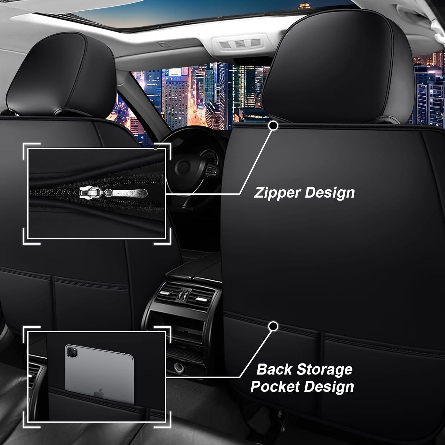 Car Seat Cover Full Set for Kia Sorento Seat Covers 2003-2025, Nappa Leather Waterproof Seat Covers For Cars, Airbag Compatible, Universal Automotive Seat Covers(Standard Front Row/Black Blue)
