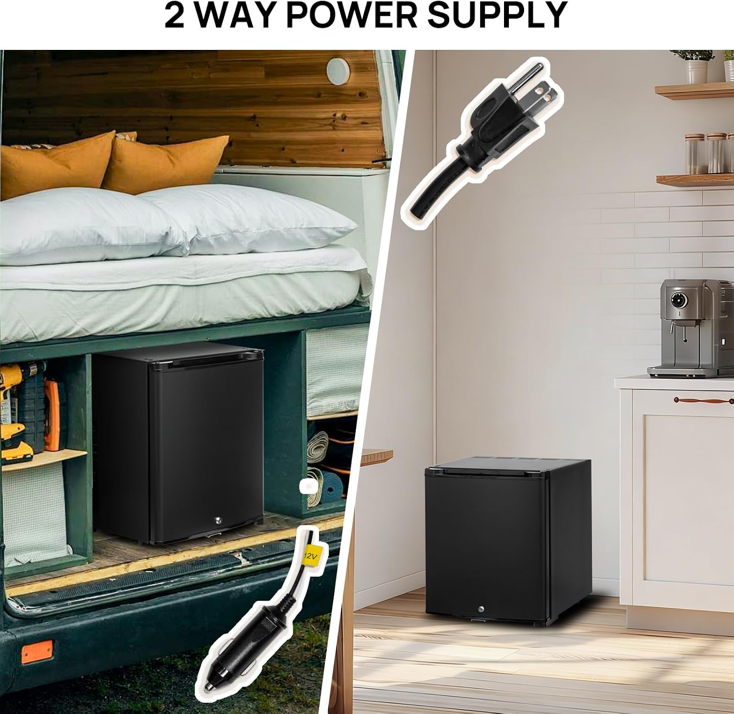 Smad Mini Fridge with Lock, Compact 12V Refrigerator 1.0 Cubic Feet 110V for Truck, Bedroom, Dorm, Office, No Noise, DC/AC, Black