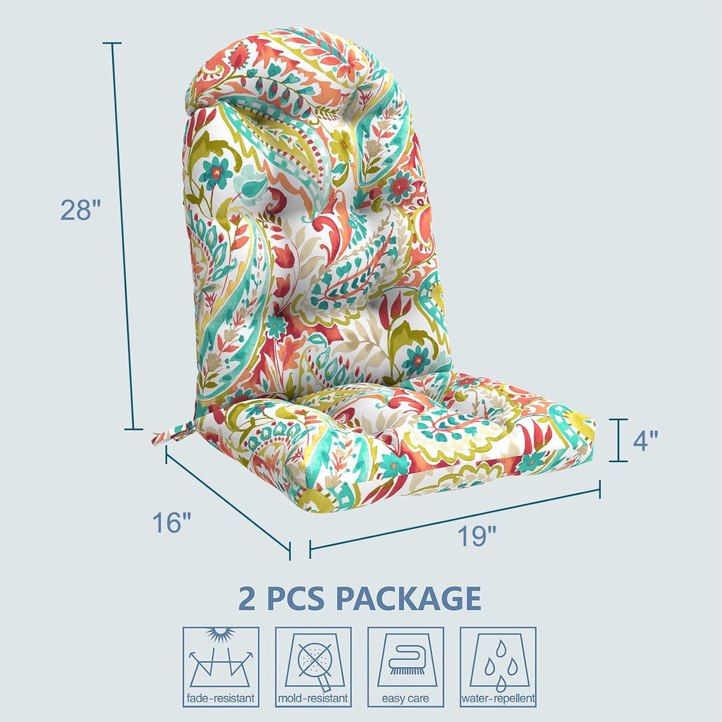 LVTXIII 2 Pack Outdoor Adirondack Chair Cushions, 44x19x4 Inch Water Repellent Patio Cushions for Rocking Chairs, Thick Tufted High Back Seat Cushion Set, Pretty Paisley
