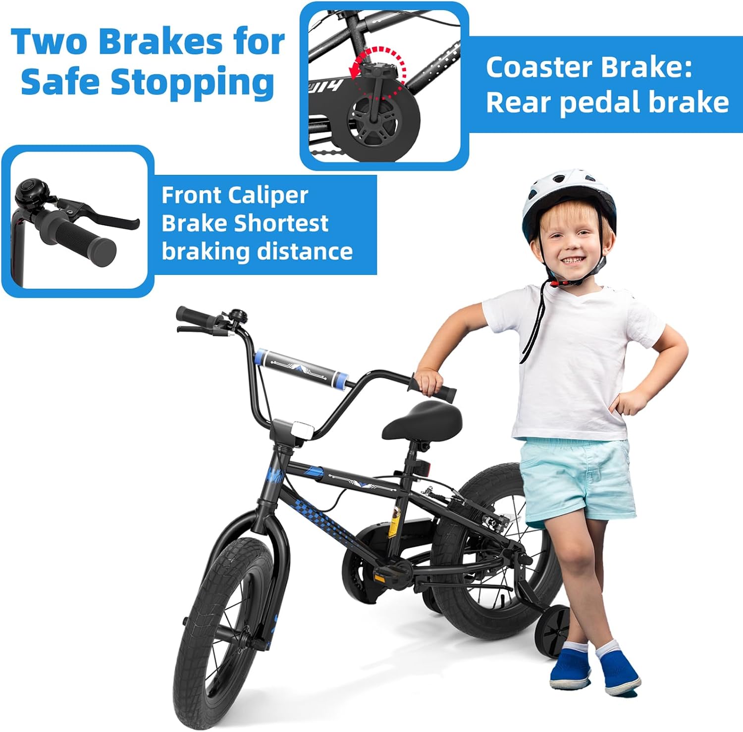 Glaf 12 14 16 Inch Kids Bike with Training Wheels for Boys and Girls Ages 3+ Years Old Bike Bicycle with Water Bottle Holder,Bell, Lightweight