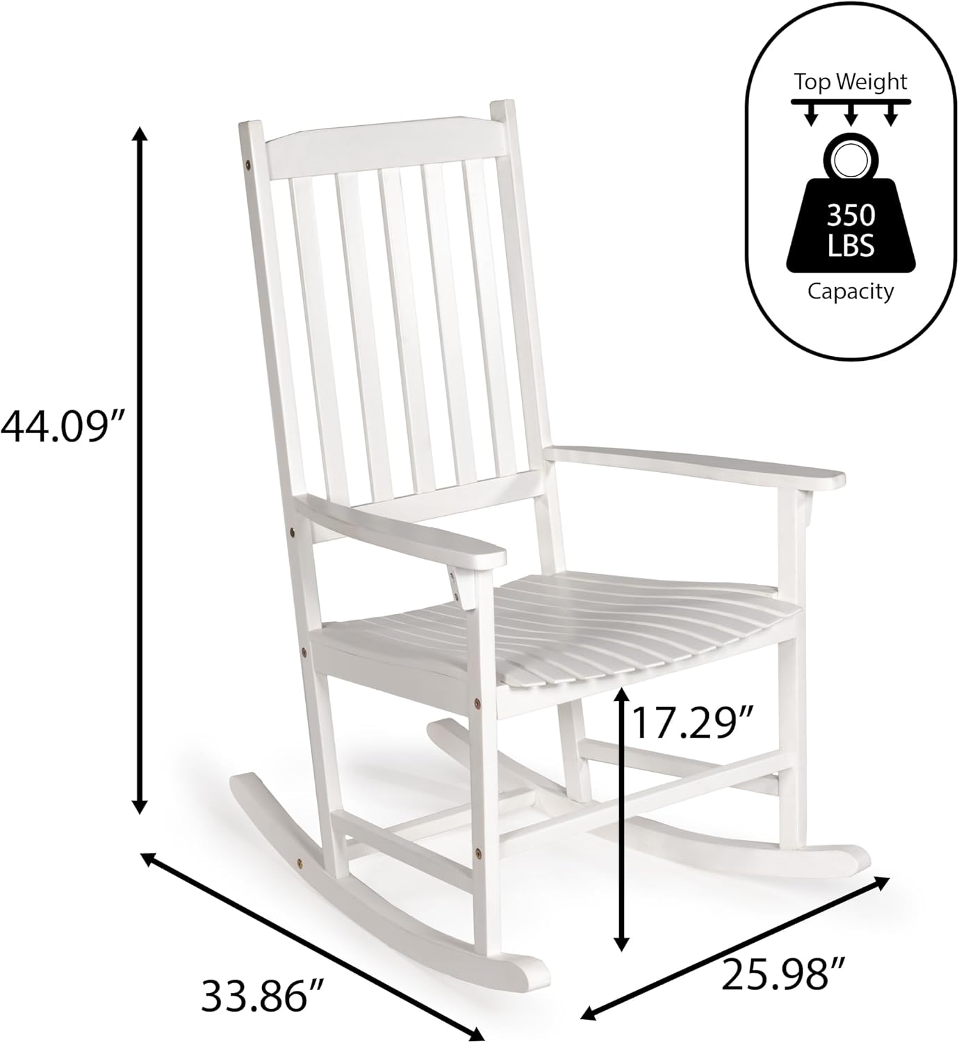 JONATHAN Y RCK300C Seagrove Farmhouse Classic Slat-Back 350-LBS Support Acacia Wood Outdoor Rocking Chair Traditional, Coastal, Cottage, Vintage, Shabby Chic, White