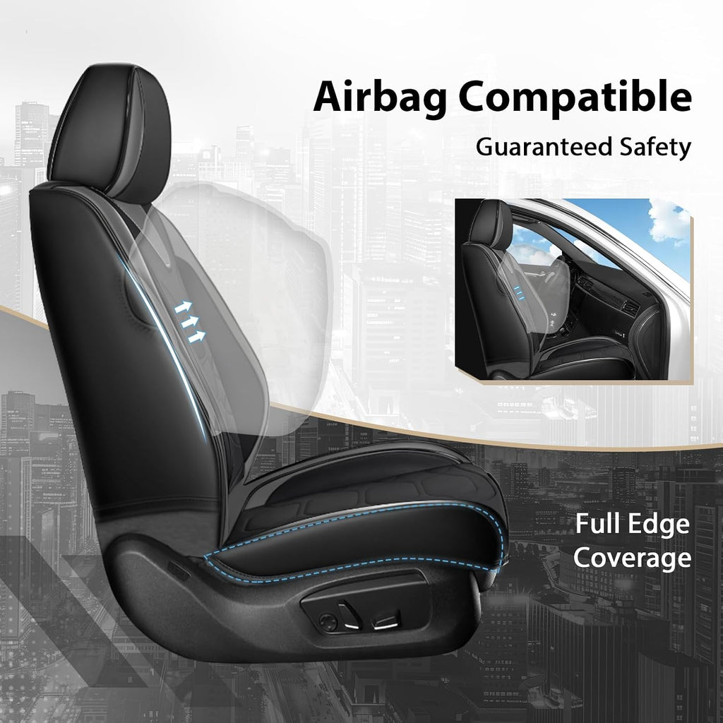 Car Seat Covers Full Set for Honda Civic 2000-2025,Durable Waterproof Luxury Universal,Easy to Install Napa Leather Cover Set for Cars,Full Seats,Black Gray