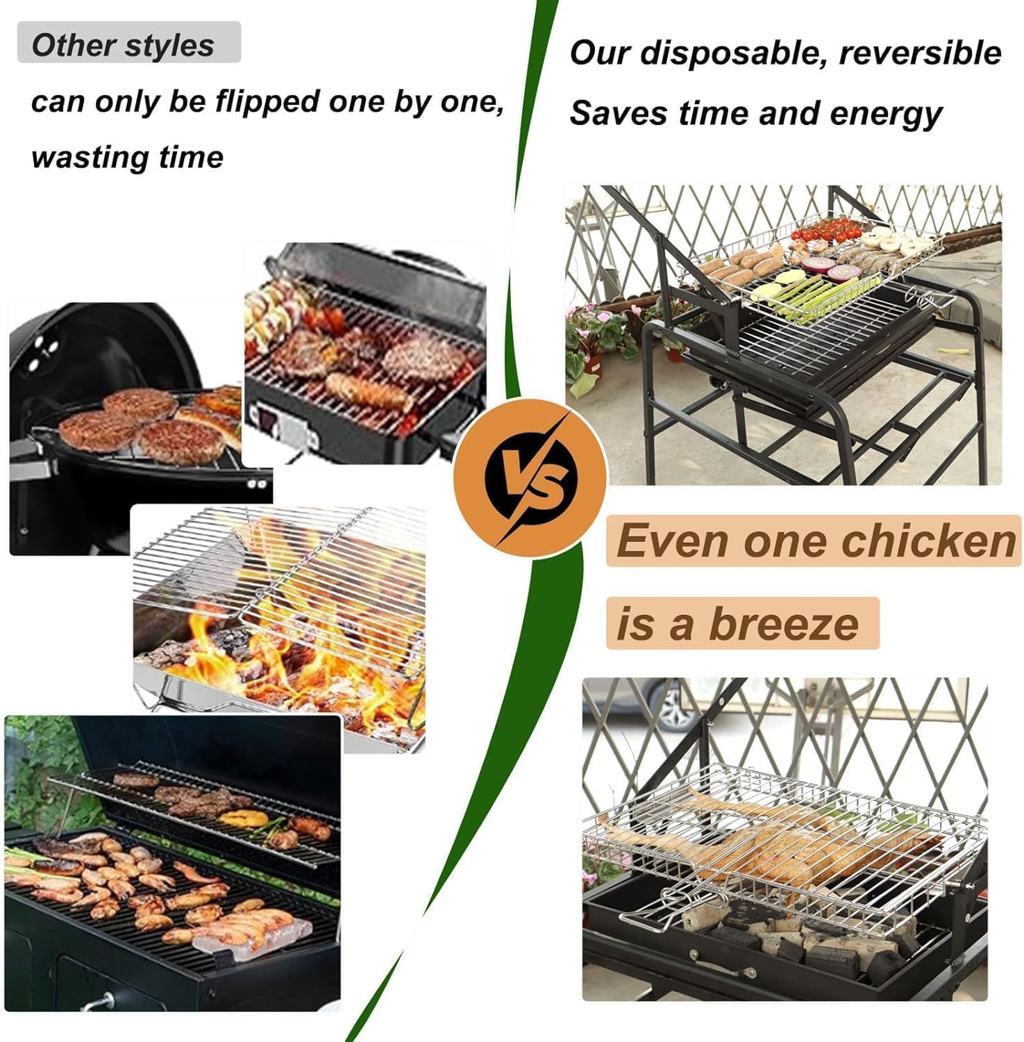 Camping Rotating Grill BBQ Grill, Stainless Steel Flipping Barbecue Grill Portable BBQ Skewer Folded Camping Lightweight smoker Barbecue for Picnics Garden Beach Party