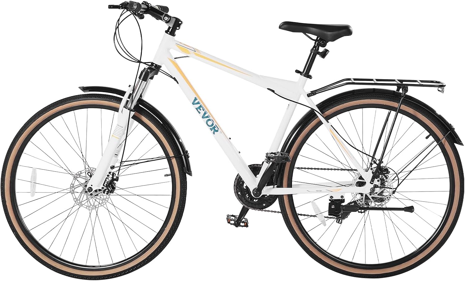 VEVOR Hybrid Bike, Lightweight Aluminum Frame Bike, 700c Wheel Men Women Hybrid Bicycle, Step-Over/Step-Through Adult Urban City Commuter Bikes, with 7/24 Speed, Alloy Adjustable Stem and Seat