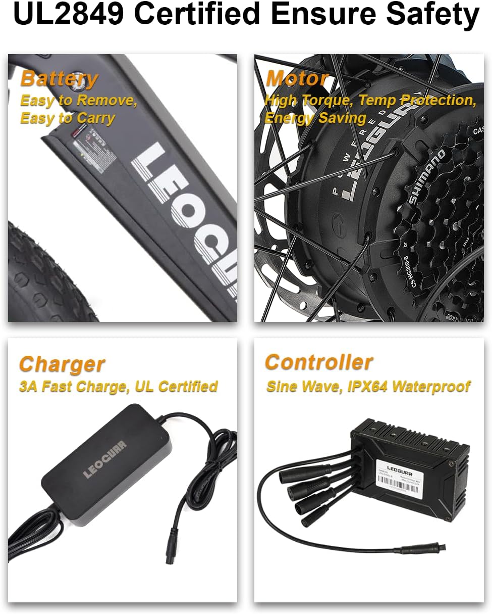 LEOGUAR 1000W Electric Bike for Adults, 26' Fat Tire Off-Road Ebike with Japanese Dapu Motor, 48V 720Wh LG Battery, 35MPH Max Speed, 60 Mile Range, Front Suspension, Smart LCD, Tektro Hydraulic Brakes