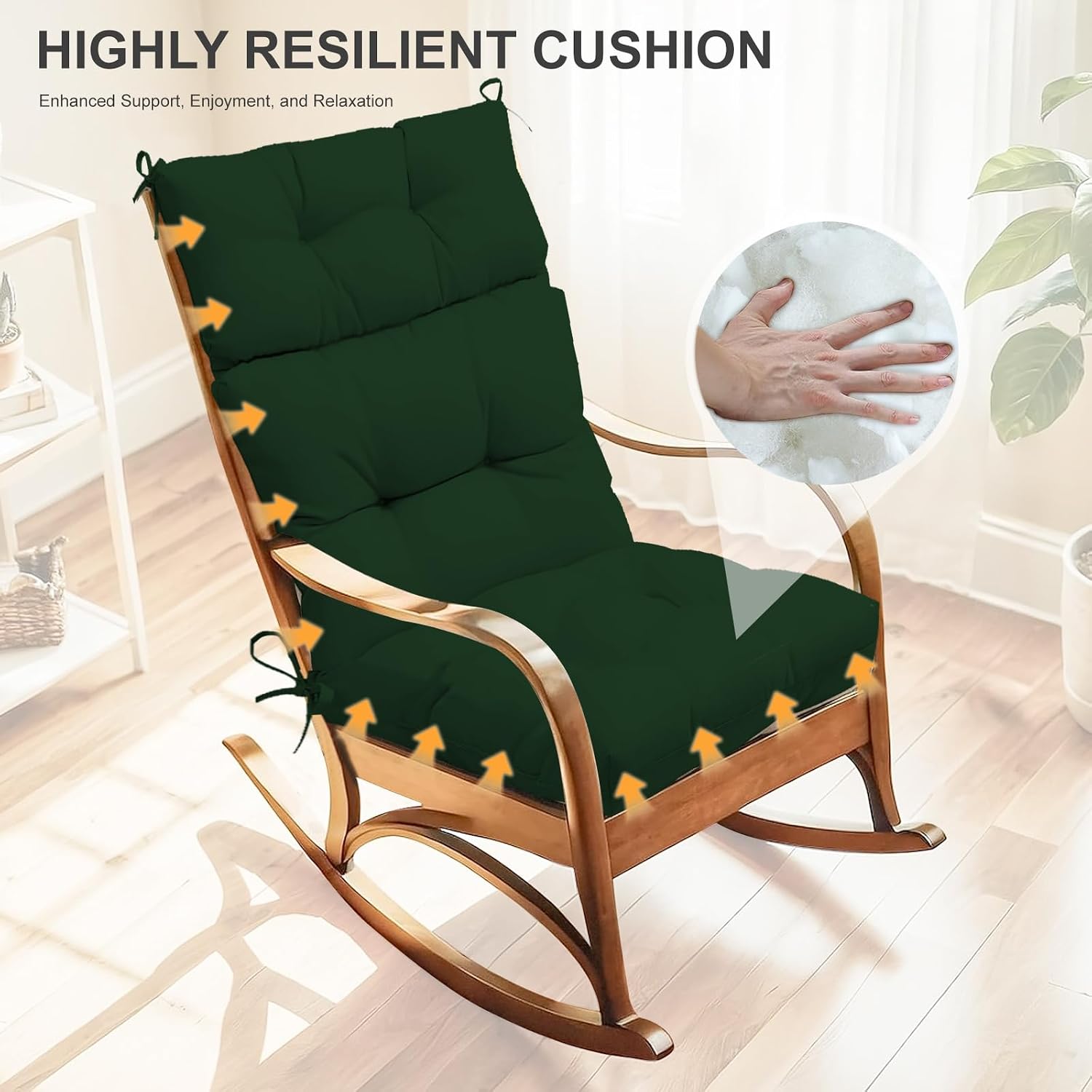 Outdoor High Back Chair Cushions 2-Pack, 44'x22'x 4' Fade-Resistant Waterproof Tufted Pads with Ties for Patio Rocking & Adirondack Chairs (Dark Green)