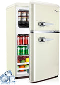 Anypro Fridge with Freezer, 3.2 Cu.Ft Retro Double Door Refrigerator with 7 Level Thermostat, Adjustable Removable Glass Shelves for Bedroom Office Apartment Dorm Bar, White