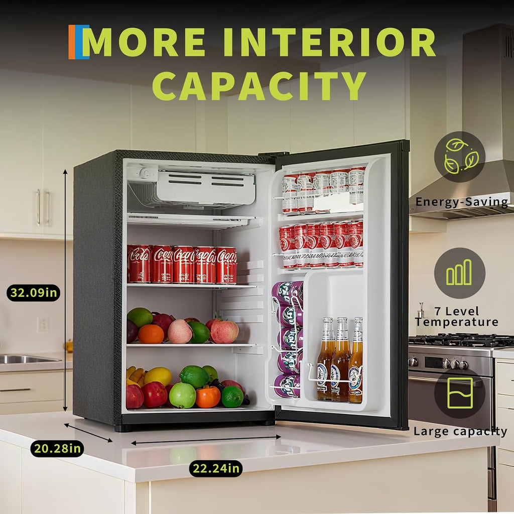 4.5 Cu. Ft. Compact Refrigerator | Single Door Mini Fridge with Energy-Efficient & Quiet Operation | for Dorm, Office, Bedroom, Kitchen, Bar Use with Adjustable Shelves