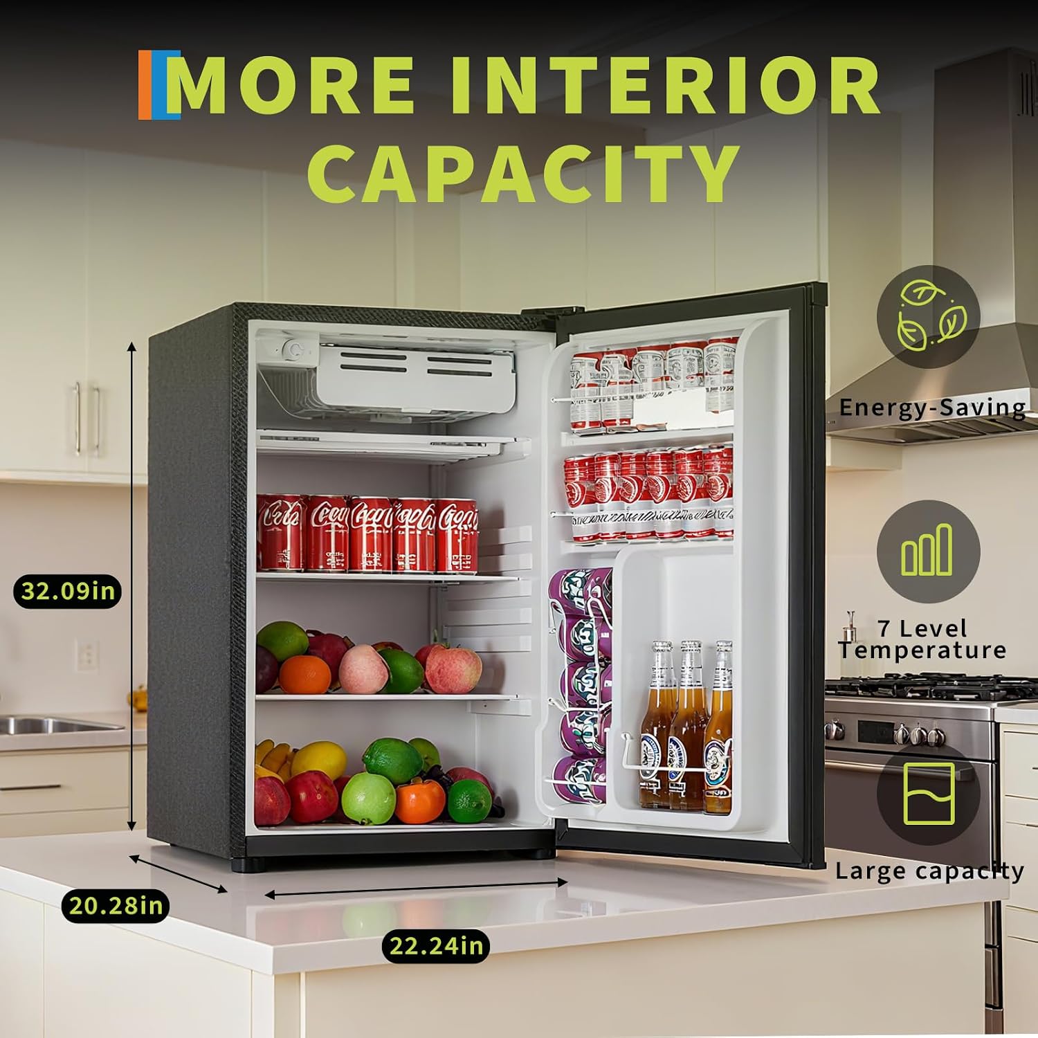 4.5 Cu. Ft. Compact Refrigerator | Single Door Mini Fridge with Energy-Efficient & Quiet Operation | for Dorm, Office, Bedroom, Kitchen, Bar Use with Adjustable Shelves