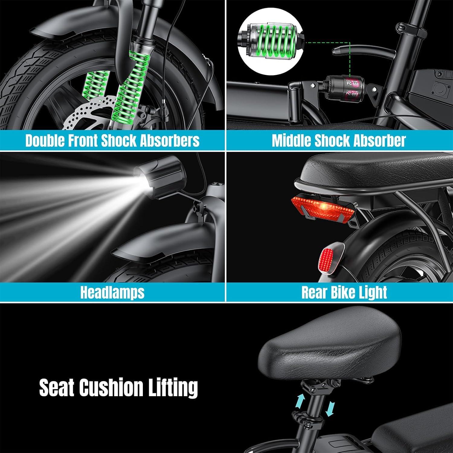 Electric Bike for Adults and Teens, 560W Motor 24MPH 14' Mini Commuter Ebike, 48V 10Ah Battery, 32 Miles Range, 3 Shock Absorbers, Foldable Electric Bicycles with UL 2849 Certification