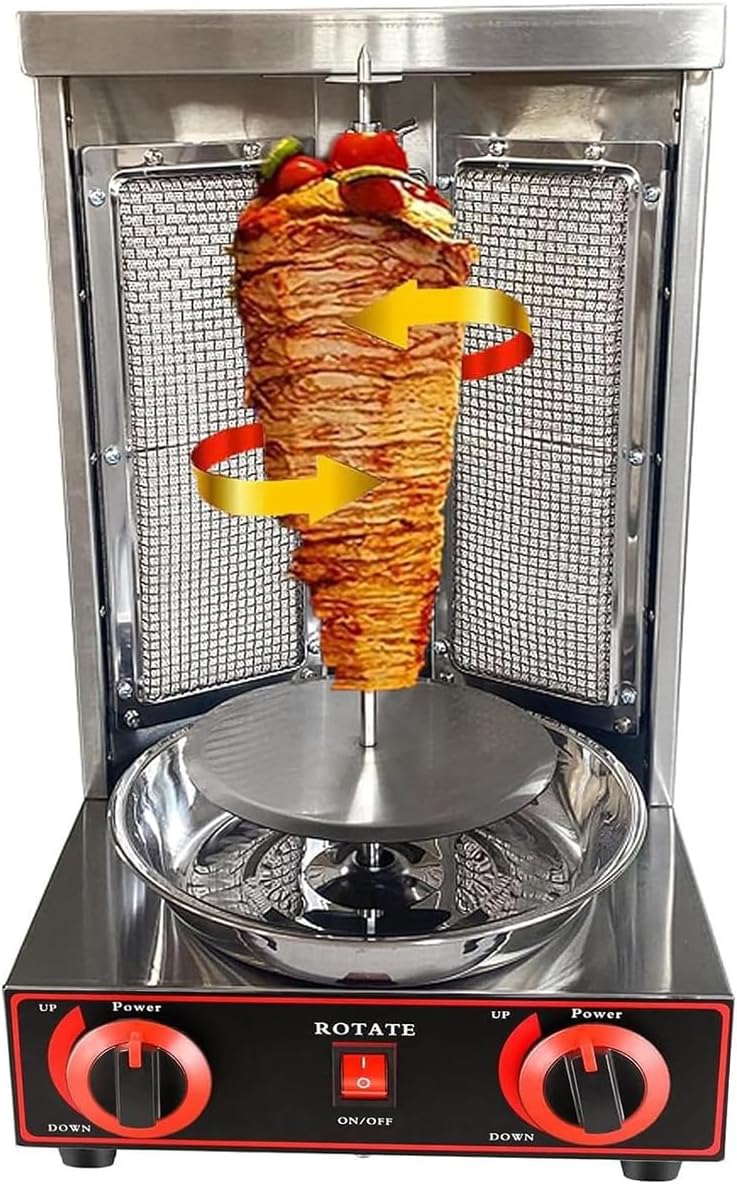 Vertical BBQ Shawarma Machine Commercial, Automatic Rotating Stainless Steel Grill, Adjustable Temperature, for Family Restaurant Gatherings
