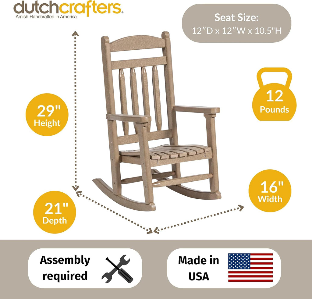 DutchCrafters Kids Porch Rocking Chair, Toddler Rocker for Ages 2-6, Kids Plastic Patio Set Rocking Chair Indoor or Outdoor Playhouse Accessories - Amish Made in USA (Gray)