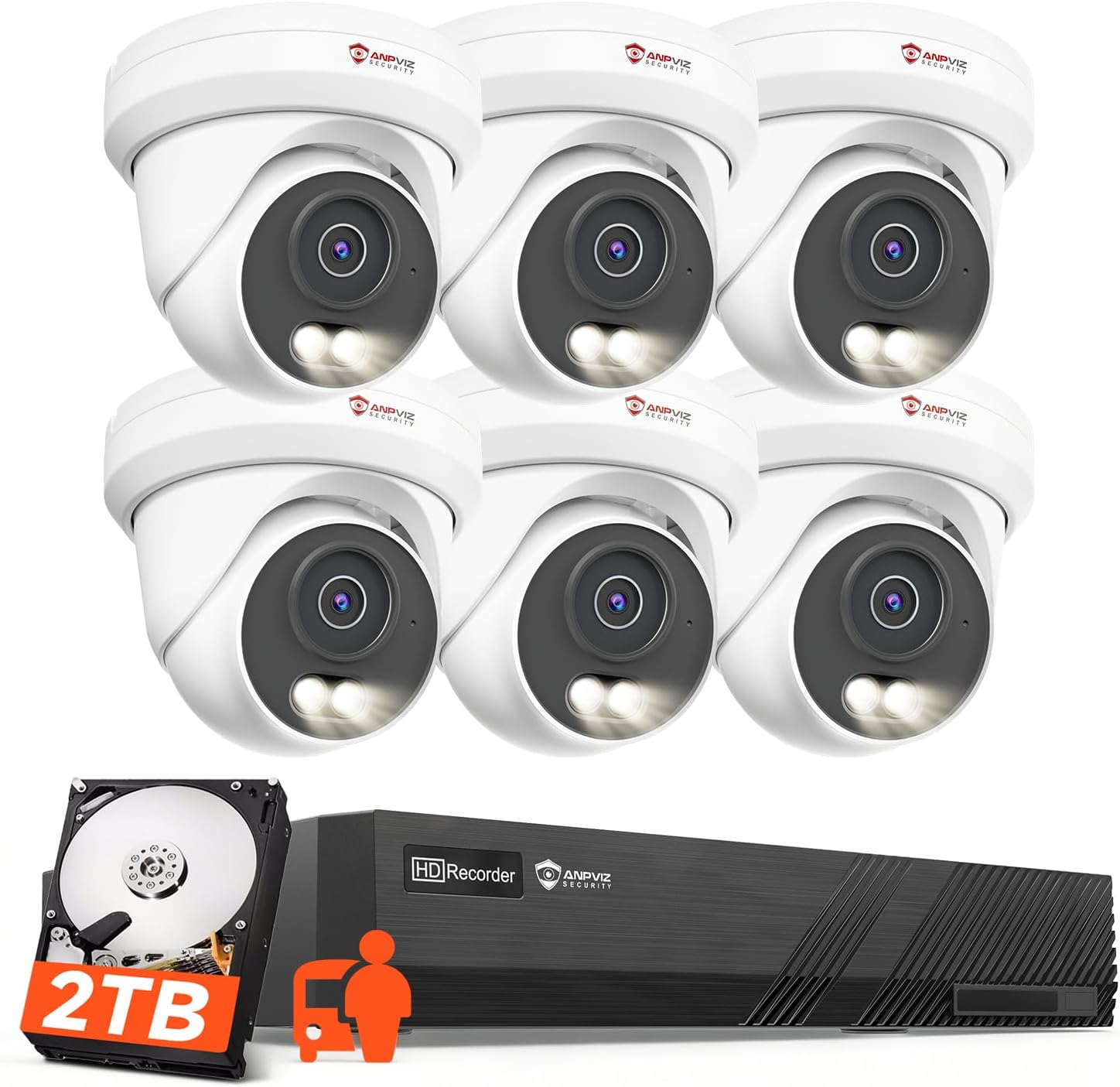 Anpviz 4K 8CH PoE Security Camera System, 6X 8MP Wired PoE IP Cameras with Human Vehicle Detection, Smart Dual Light Color Night Vision, 4K/8MP 8CH NVR with 2TB HDD for Business Home, NDAA (U Series)