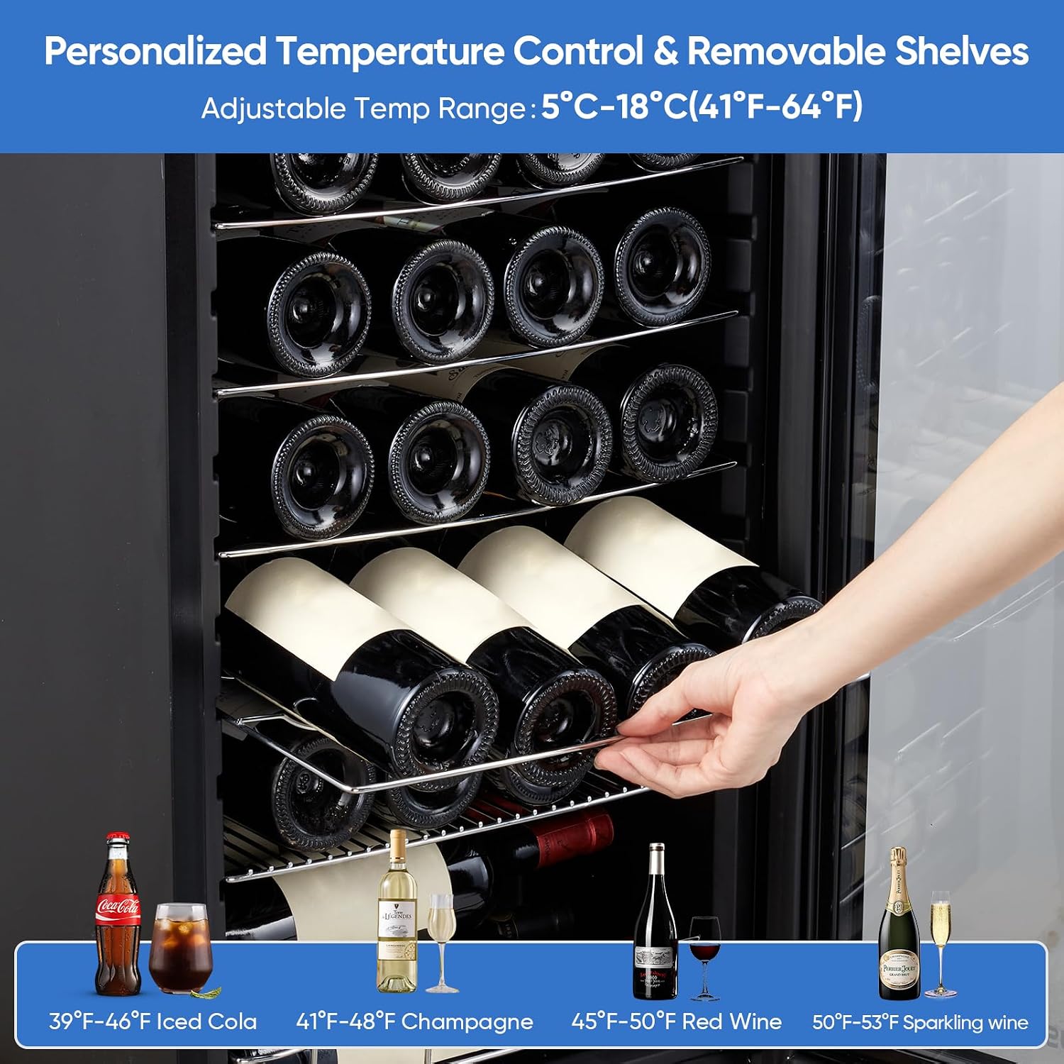 ORYMUSE 24 Bottle Wine Cooler, Freestanding Compressor Wine Fridge with Lock, Slim & Narrow Wine Refrigerator (16.9' W), 41°F–64°F Digital Temperature Control for Red, White & Champagne – Black