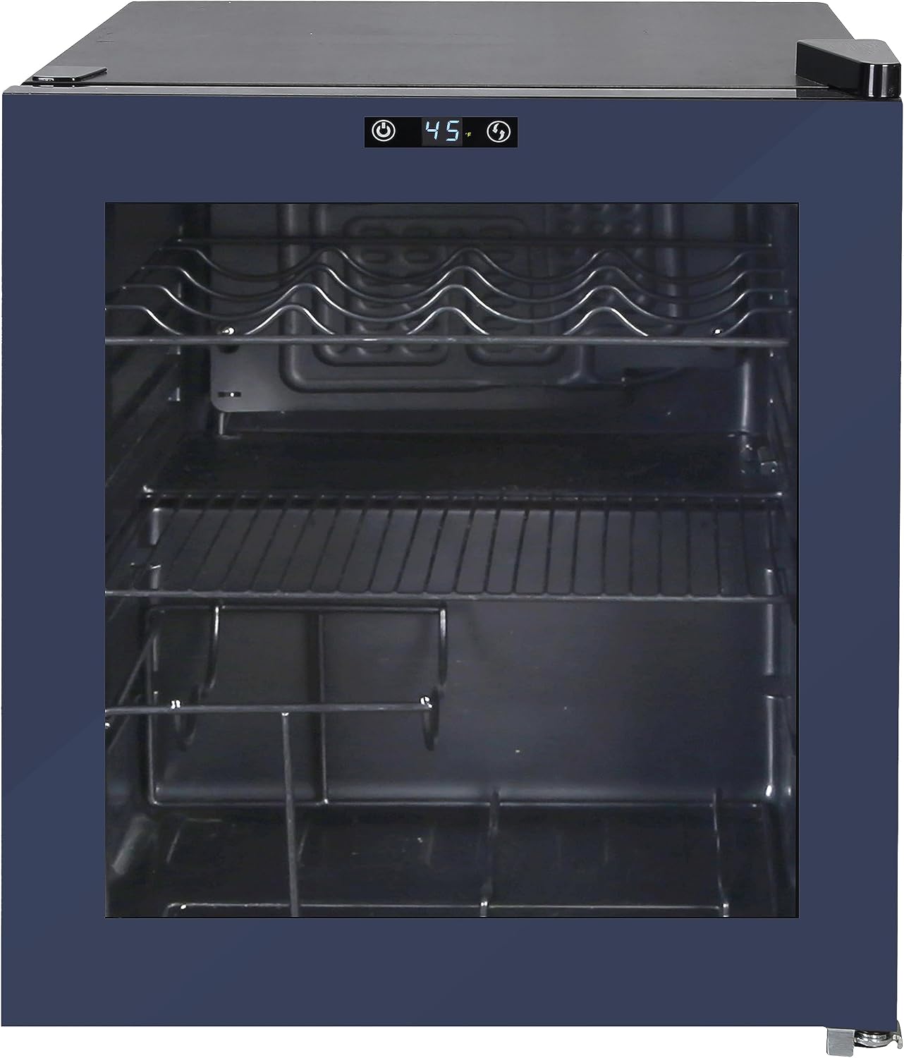 West Bend Beverage Cooler Refrigerator 15 Wine Bottle/60 Can Capacity, Glass Door, 17-Inch Wide Freestanding, Adjustable Thermostat Control, 1.6-Cu.Ft, Slate Blue