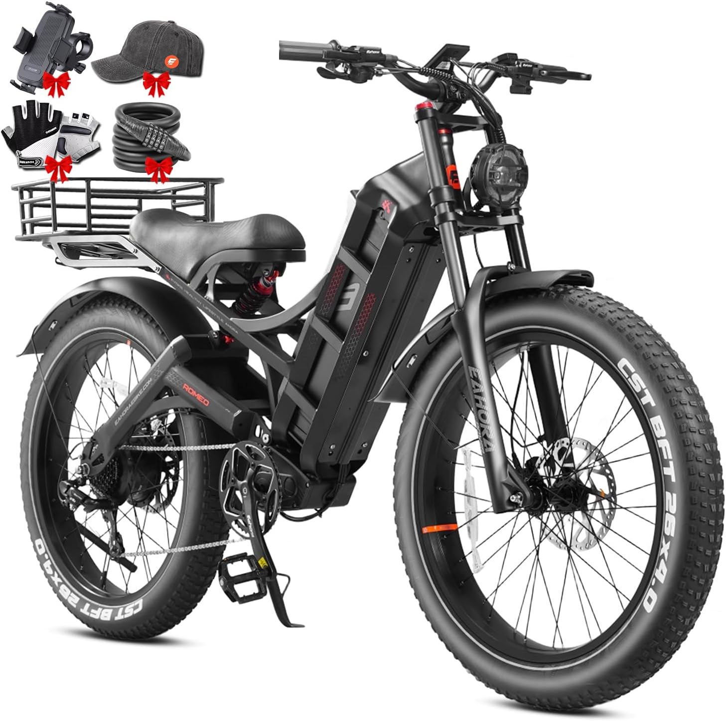 eAhora 2026 Romeo Electric Bike - Adults 40-50MPH 2500W/5600W Dual Motor 60V 80AH 250Miles Long Range Ebike, 26' Fat Tire Fast Electric Mountain Bike Full Suspension Off-Road E-Bike