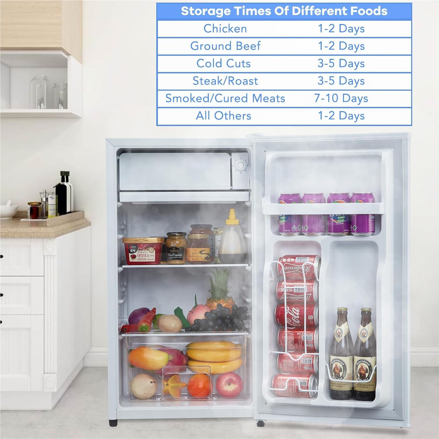 4.3 Cu.Ft Mini Fridge with Freezer – Compact Single Door Refrigerator w/Adjustable Thermostat | Energy-Efficient & Low Noise, Ideal for Bedroom, Office & Dorm