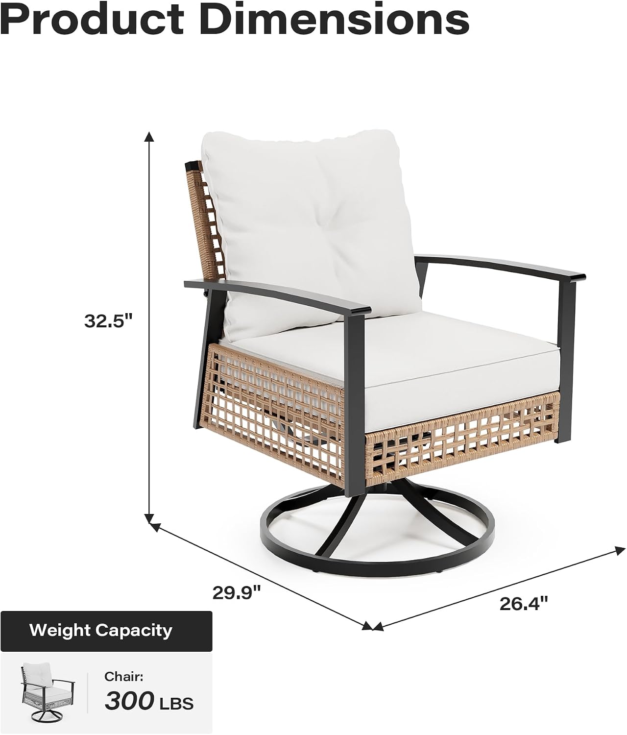 LAUSAINT HOME 2 Pieces Outdoor Swivel Rocker Patio Chairs, Wicker Patio Bistro Set with 2 Rocking Chairs, Patio Furniture Set with Thickened Cushions for Porch, Backyard (Beige)