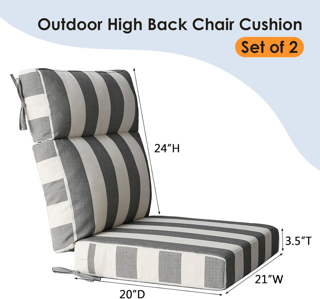Unimatta Outdoor High Back Chair Cushion Seat Pads, 44 x 21 Inch Water-Repellent & Fade-Resistant Patio Furniture Cushions with Ties for Adirondack, Rocking Chairs, Gray Stripe