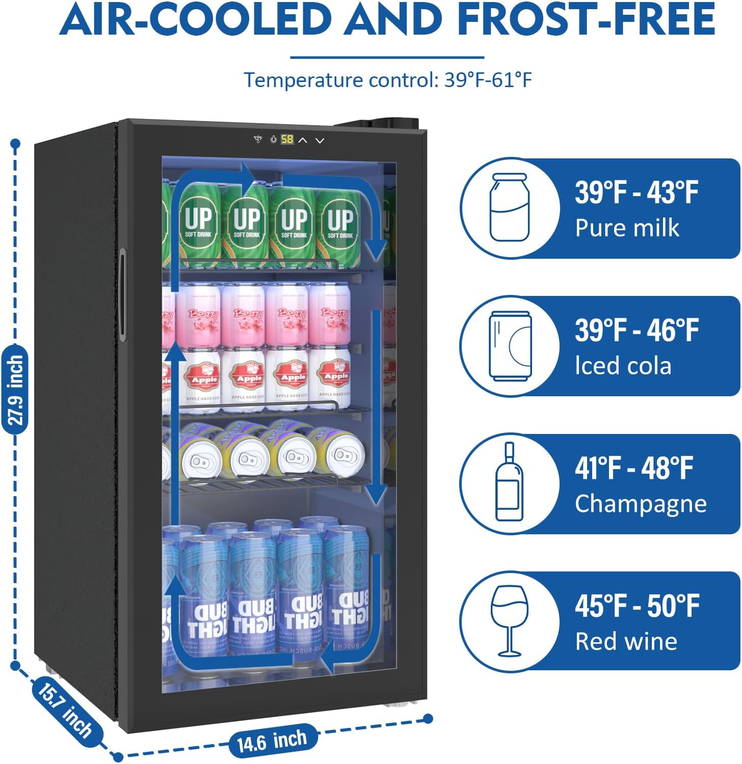 Beverage Refrigerator, 120 Can/3.2 Cu.Ft Mini Fridge with Glass Door and Electronic Temperature Control for Beer, Wine, Soda, Compact Drink Fridge for Home, Office, Bar
