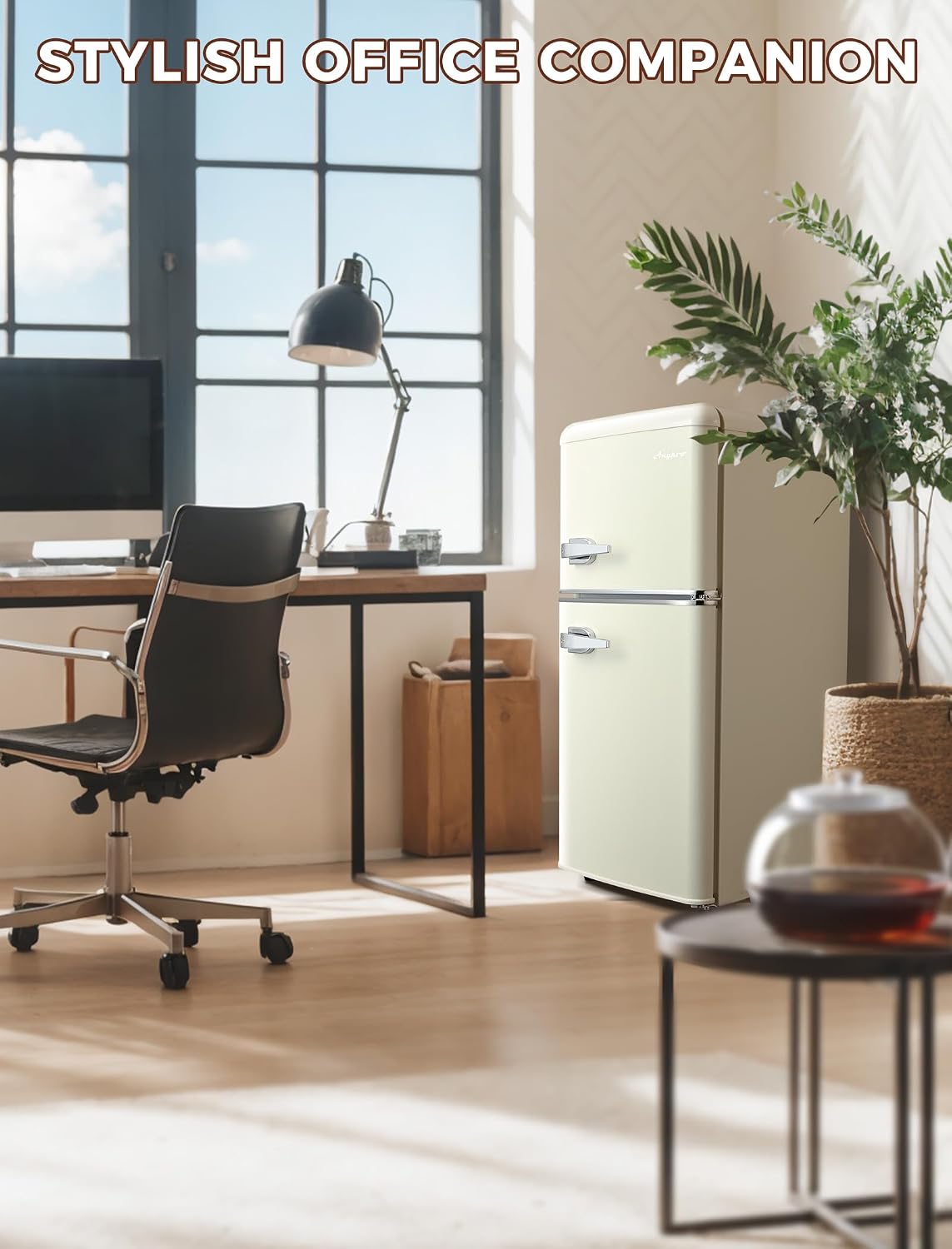 Anypro Fridge with Freezer, 3.2 Cu.Ft Retro Double Door Refrigerator with 7 Level Thermostat, Adjustable Removable Glass Shelves for Bedroom Office Apartment Dorm Bar, White