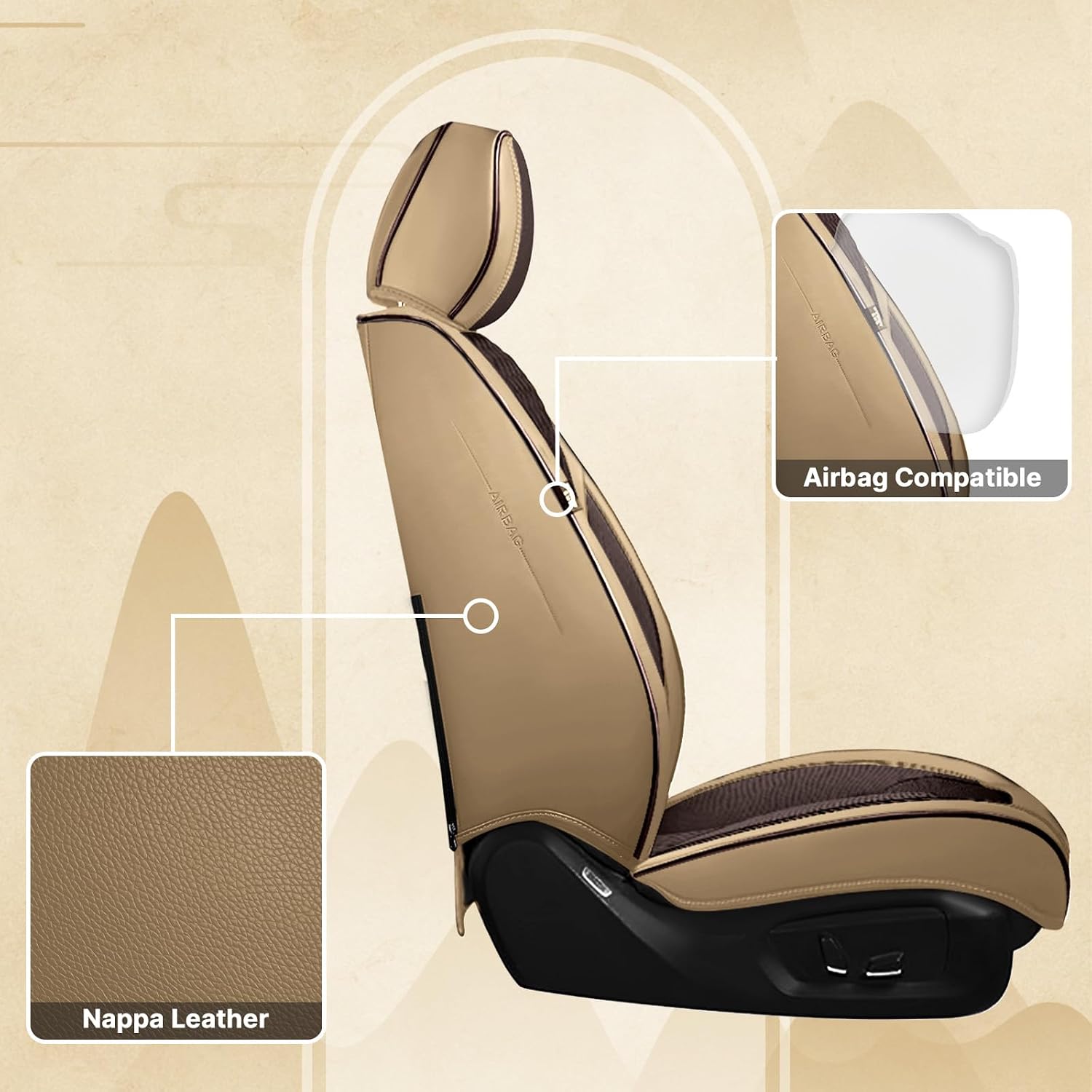 Fit for Ford Explorer 2000-2026 Seat Covers, Fashion Sport Seat Cover with Waterproof Leather, Airbag Safe Design Seat Protector (5 Full Seat Standard, Brown Coffee)